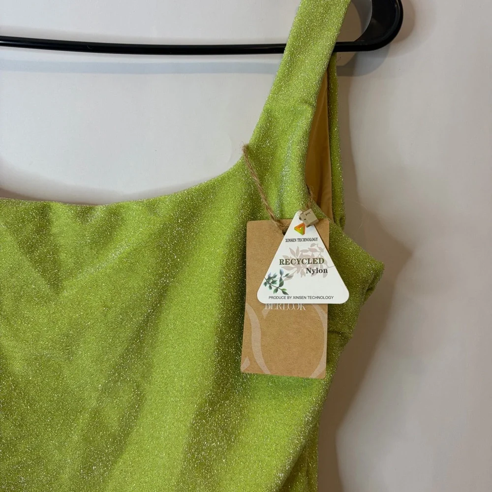 NWT Berlook Shimmer Lime One-Piece Swimsuit size Large Recycled Nylon - Picture 3 of 9